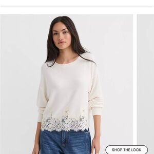 New/no tag Loft Lace Hem White Sweater-M